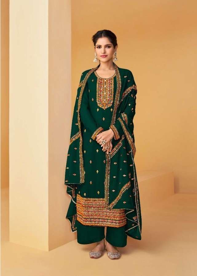 REAL GEORGETTE PARTY WEAR GREEN SALWAR SUIT COLLECTION PALAK 7020 E