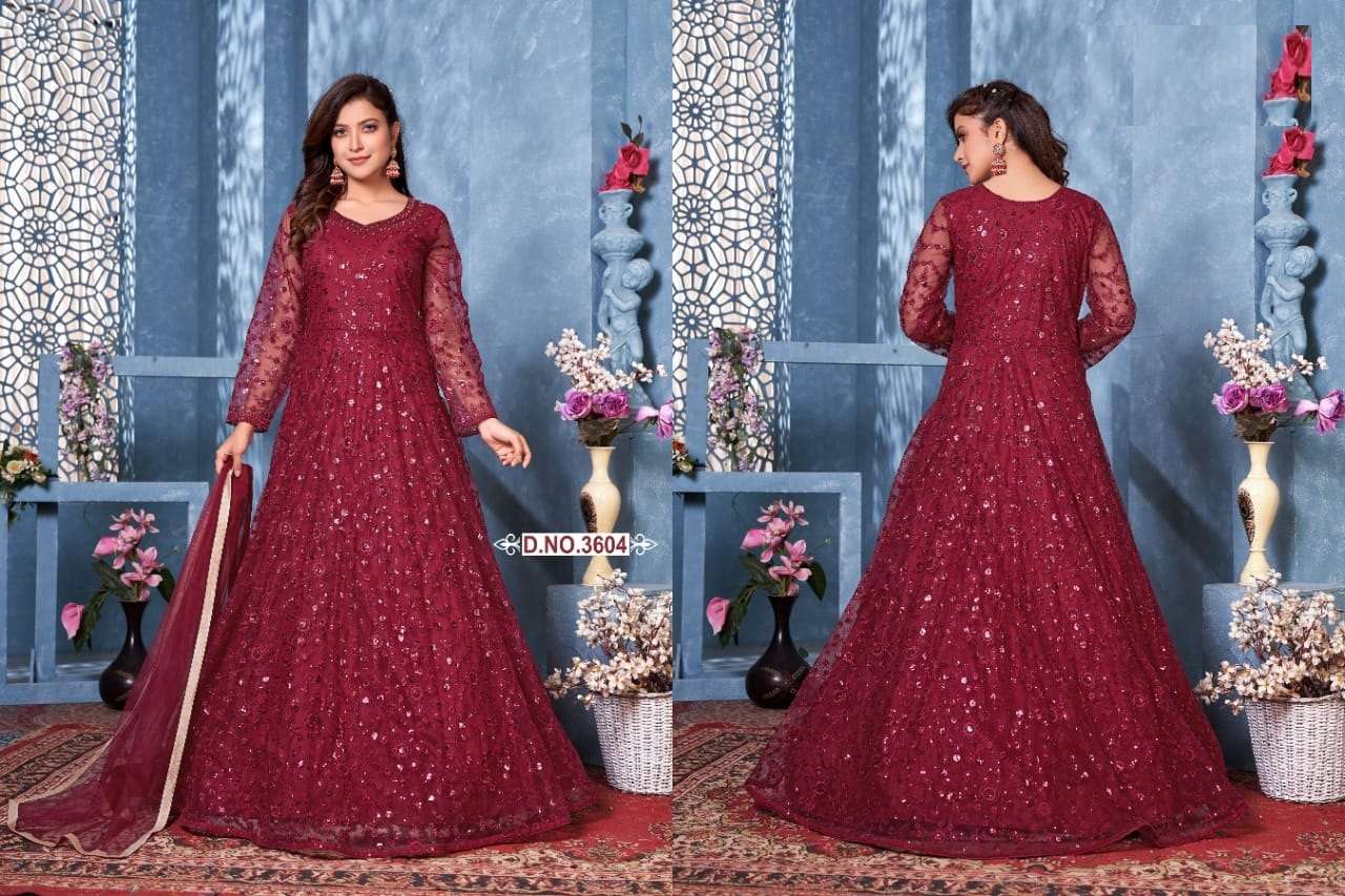 RED DESIGNER FANCY PARTY WEAR ANARKALI GOWN SALWAR SUIT AANAYA 3604