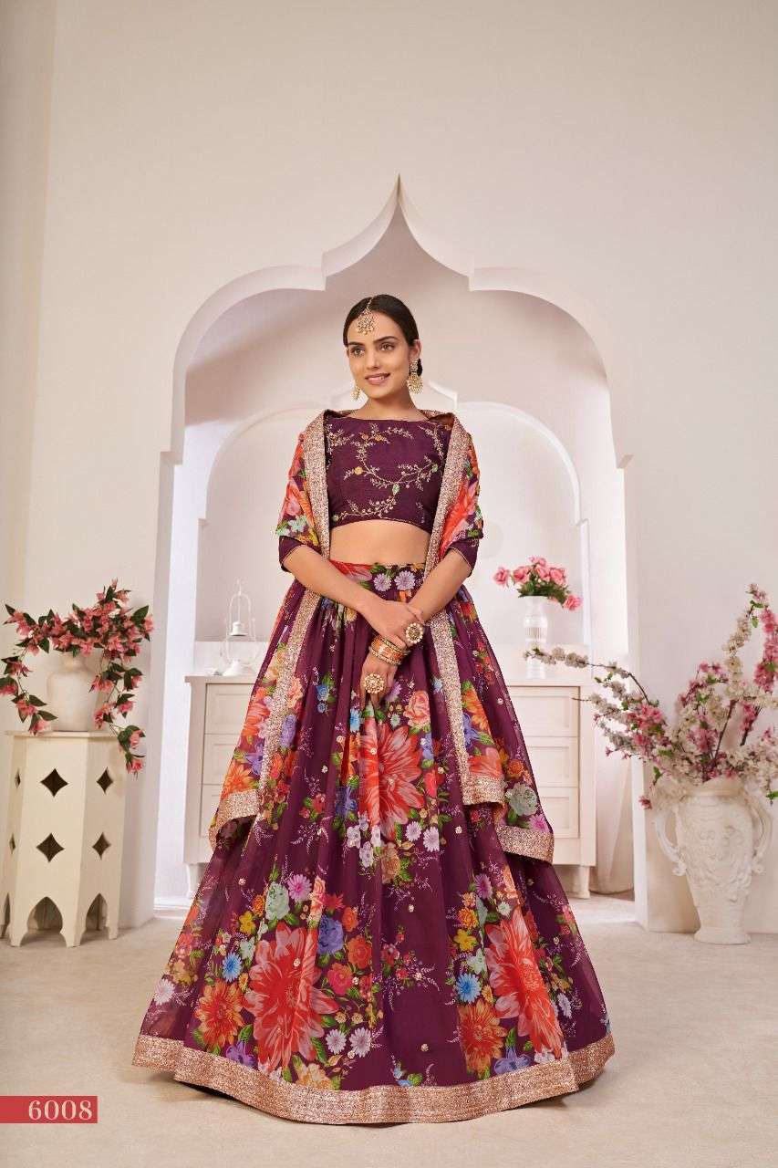 WINE DESIGNER BEST QUALITY PRINTED GEORGETTE LEHENGA AT WHOLESALE RATE PC6008