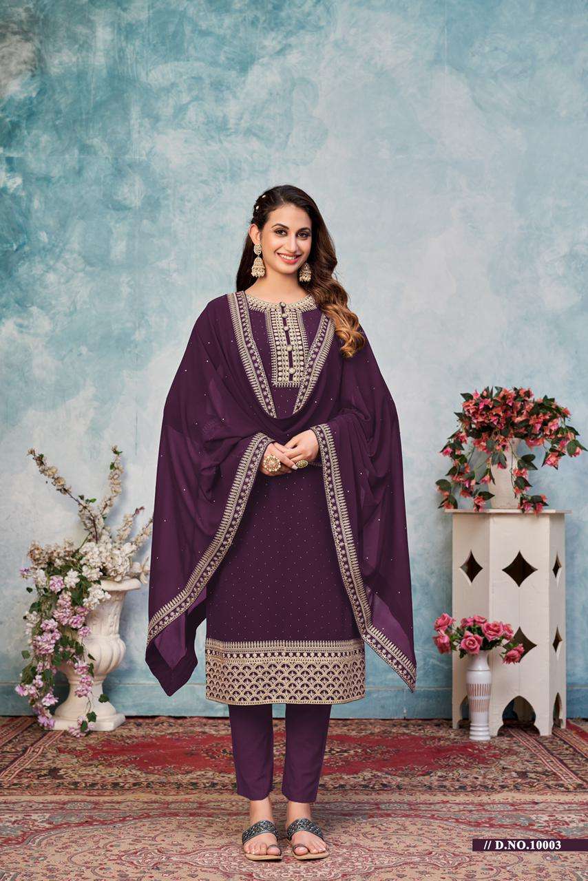 WINE DESIGNER FANCY FAUX GEORGETTE PARTY WEAR STRAIGHT SALWAR SUIT ANJUBAA 10003