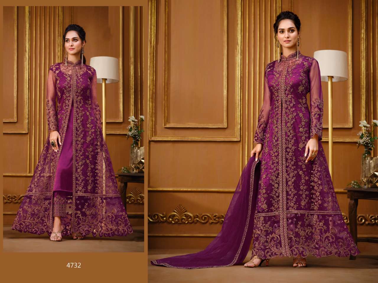 WINE DESIGNER FANCY GOWN STYLE ANARKALI SALWAR SUIT VIPUL 4732 A