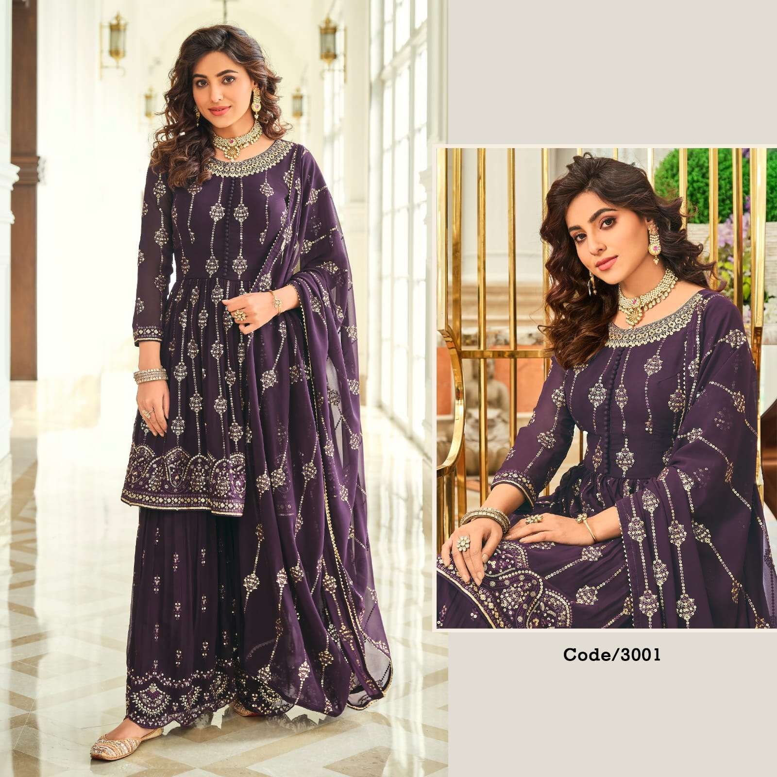 WINE DESIGNER FANCY PARTY WEAR WESTERN PEPLUM STYLE SALWAR SUIT ZARKASH 3001