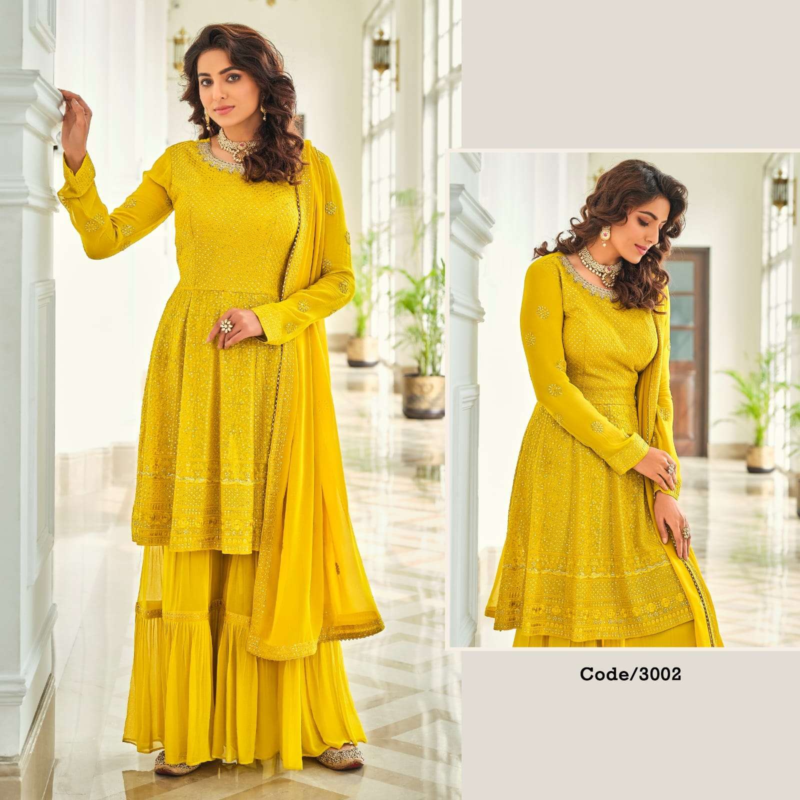 YELLOW DESIGNER FANCY PARTY WEAR WESTERN PEPLUM STYLE SALWAR SUIT ZARKASH 3002