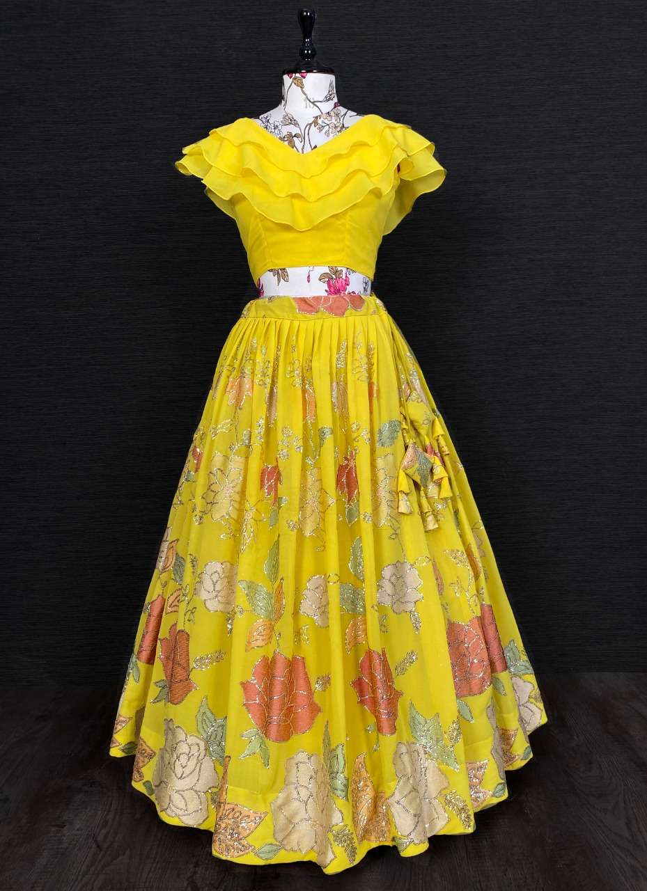 YELLOW DESIGNER PARTY WEAR GEORGETTE LEHENGA PC 1719