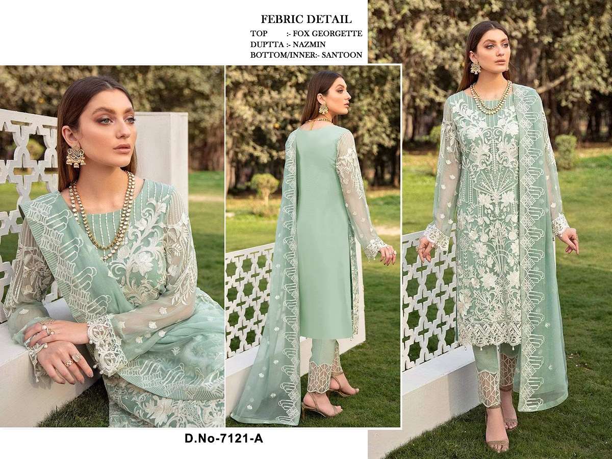 BEST QUALITY PAKISTANI GEORGETTE SALWAR SUIT AT BEST RATE FOR WOMEN WEDDING PARTY WEAR SB 7121 COLOR A