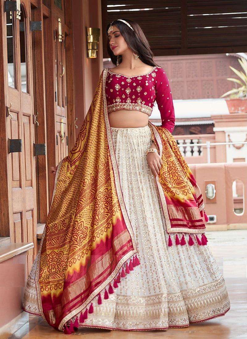 BEST QUALITY READY MADE DESIGNER PARTY WEAR LEHENGA CHOLI AT BEST RATE PANGHAT 1009 WHITE PINK