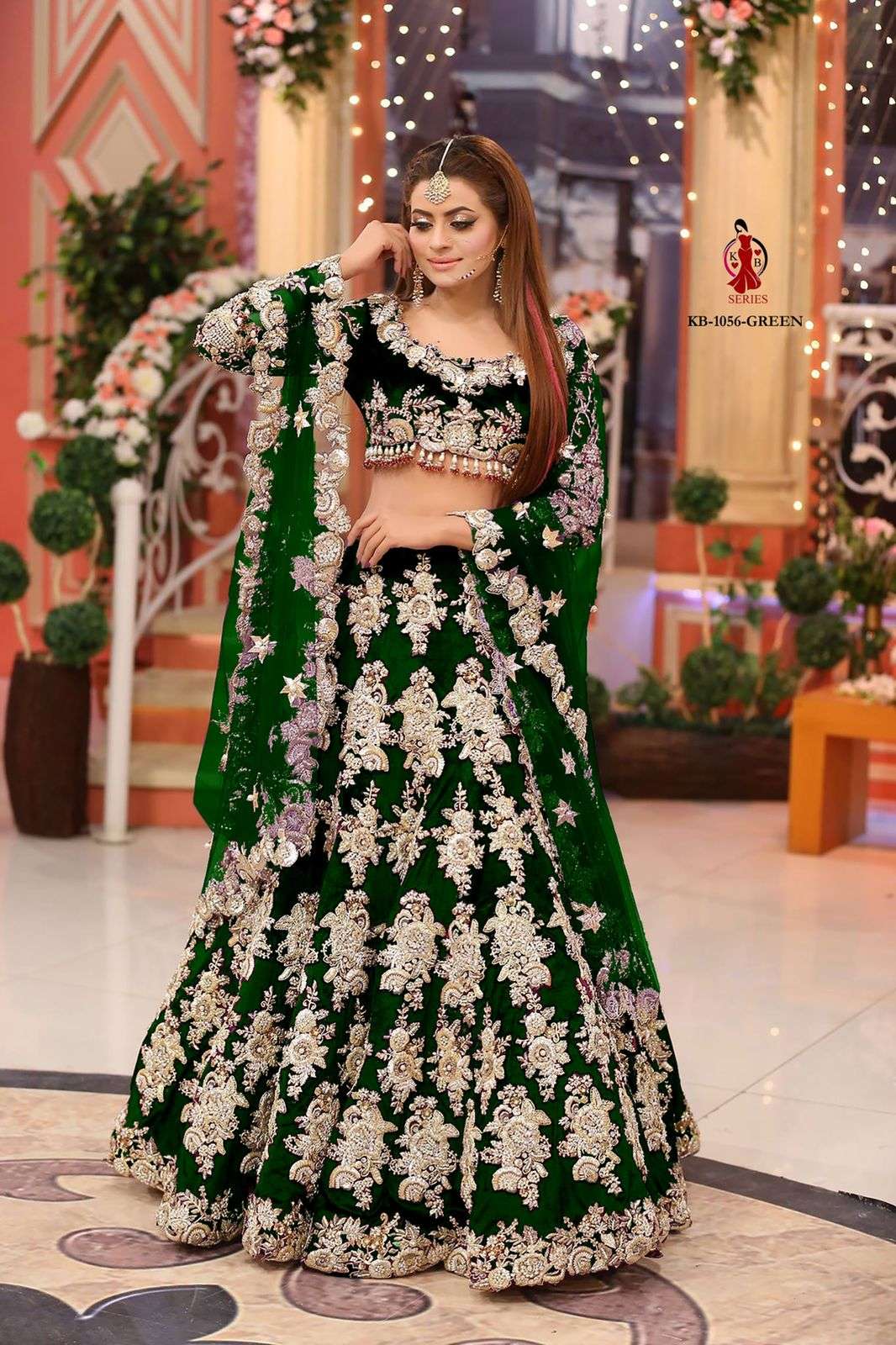 BEST QUALITY VELVET MAROON WEDDING LEHENGA AT WHOLESALE RATE KB 1056 GREEN