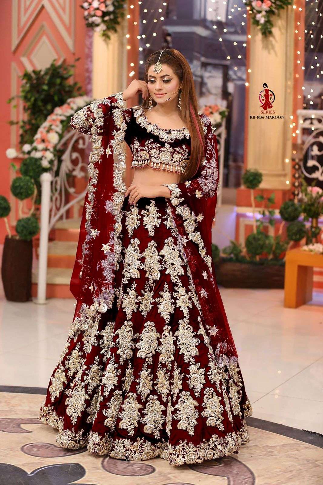 BEST QUALITY VELVET MAROON WEDDING LEHENGA AT WHOLESALE RATE KB 1056 MAROON