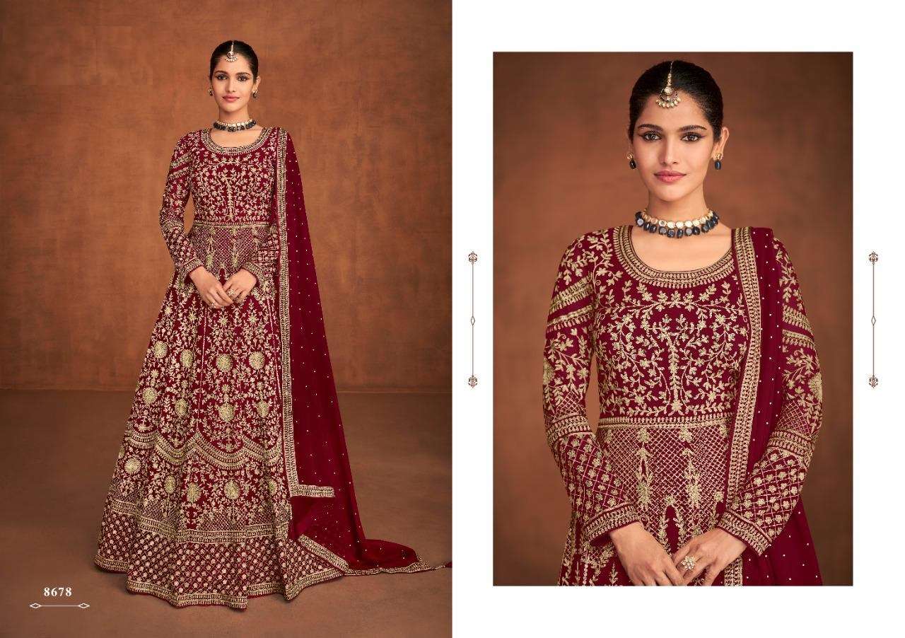 DESIGNER FANCY LONG ANARKALI GEORGETTE SALWAR SUIT FOR WOMEN PARTY WEAR COLLECTION 8678 MAROON