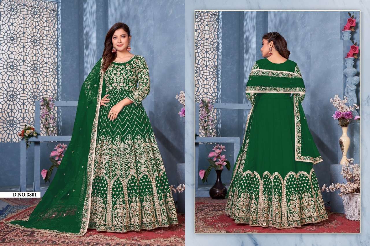 DESIGNER HOT SELLING ANARKALI GOWN STYLE SALWAR SUIT FOR WOMEN WEDDING FUNCTION PARTY WEAR 3801