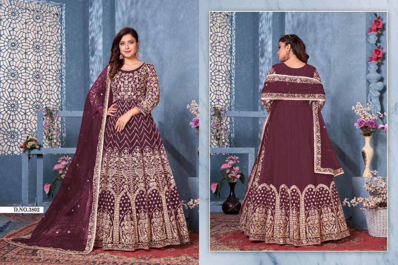 DESIGNER HOT SELLING ANARKALI GOWN STYLE SALWAR SUIT FOR WOMEN WEDDING FUNCTION PARTY WEAR 3802