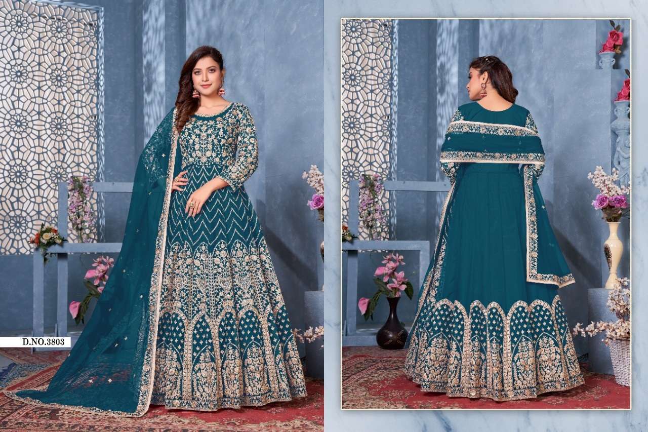 DESIGNER HOT SELLING ANARKALI GOWN STYLE SALWAR SUIT FOR WOMEN WEDDING FUNCTION PARTY WEAR 3803