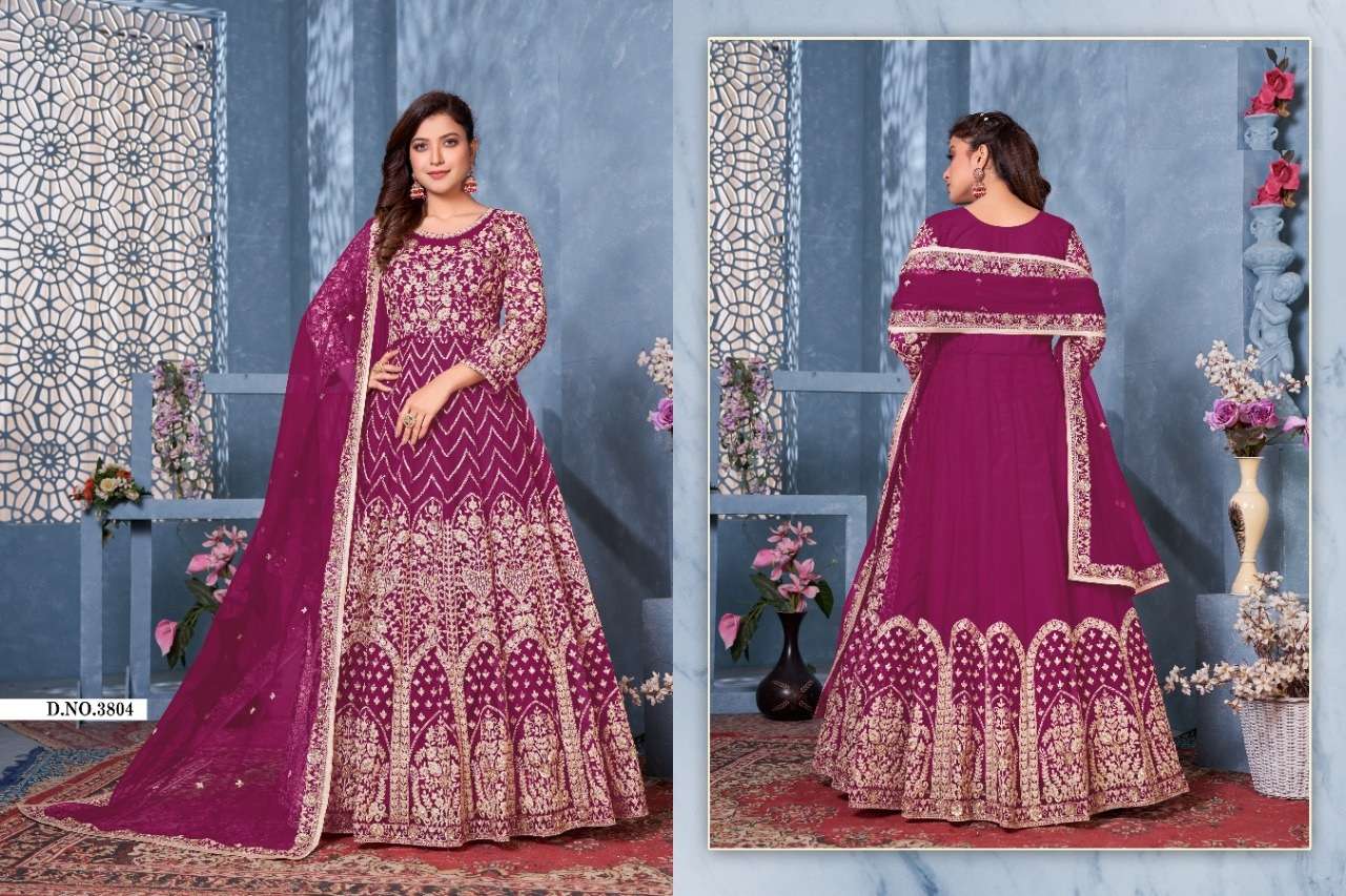 DESIGNER HOT SELLING ANARKALI GOWN STYLE SALWAR SUIT FOR WOMEN WEDDING FUNCTION PARTY WEAR 3804