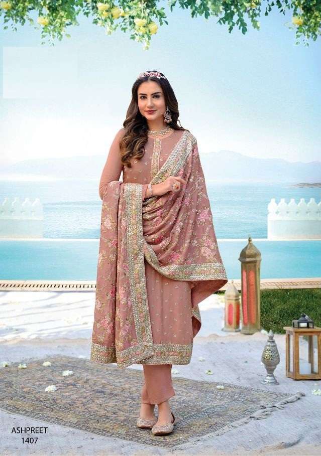 DESIGNER HOT SELLING PAKISTANI CHINON SALWAR SUIT FOR WEDDING PARTY WEAR WOMEN ASHPREET 1407