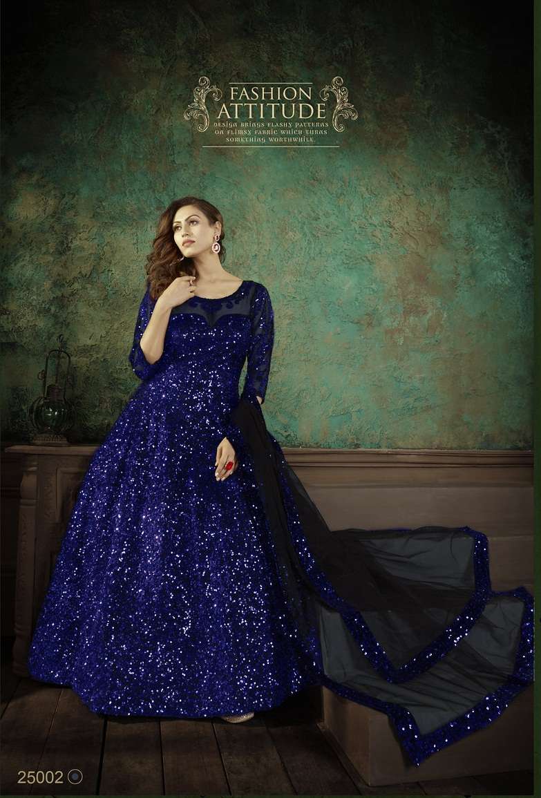 DESIGNER PARTY WEAR FANCY SEQUENCE WORK BLUE GOWN SALWAR SUIT FOR WOMEN PARTY WEAR SENHORA GULDASTA 25002