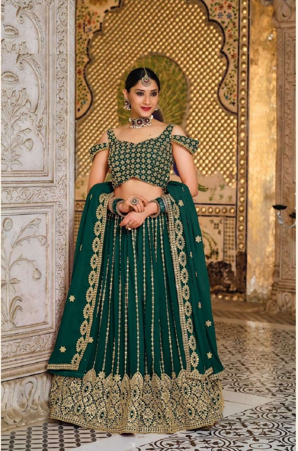 GREEN COLOR LATEST MOST SELLING DESIGNER LEHENGA CHOLI FOR WOMEN WEDDING PARTY WEAR IN GEORGETTE SILK FABRIC COLLECTION SENHORA SAHELI 2033