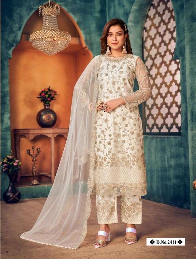 HOT SELLING DESIGNER FANCY WEDDING PARTY WEAR NET FABRIC SALWAR SUIT FOR WOMEN TWISHA 2411