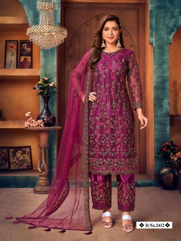 HOT SELLING DESIGNER FANCY WEDDING PARTY WEAR NET FABRIC SALWAR SUIT FOR WOMEN TWISHA 2412