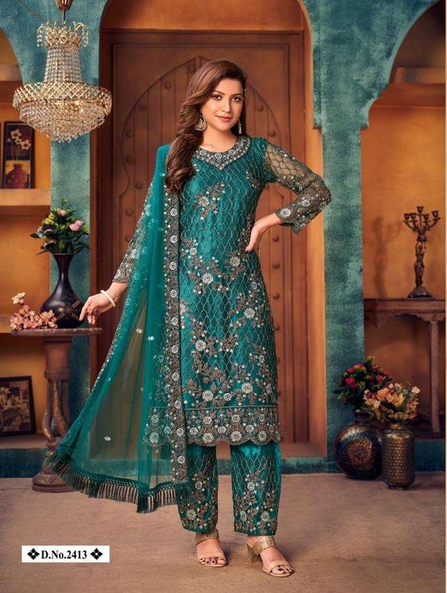 HOT SELLING DESIGNER FANCY WEDDING PARTY WEAR NET FABRIC SALWAR SUIT FOR WOMEN TWISHA 2413