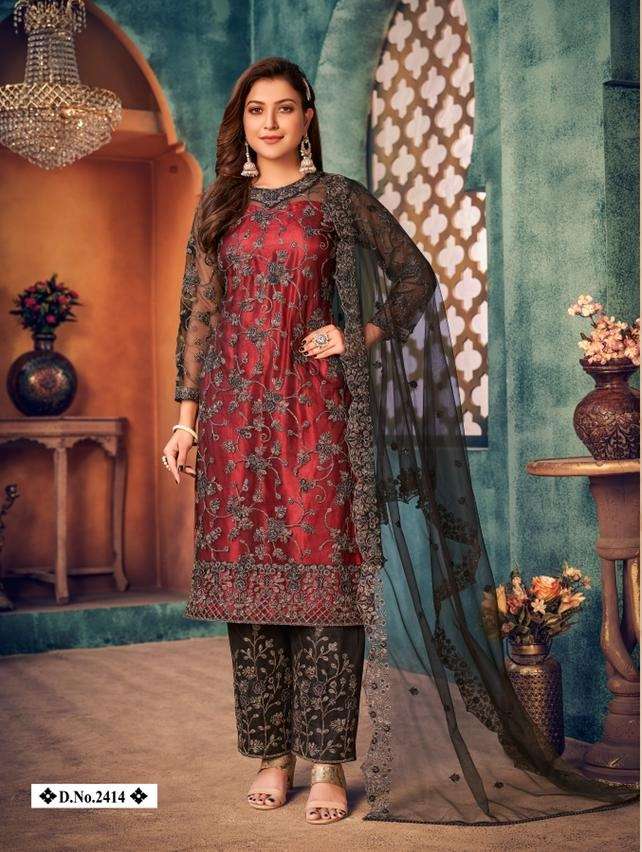 HOT SELLING DESIGNER FANCY WEDDING PARTY WEAR NET FABRIC SALWAR SUIT FOR WOMEN TWISHA 2414