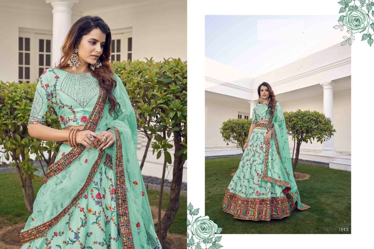 HOT SELLING LATEST DESIGNER FANCY WEDDING PARTY WEAR EMBROIDERY SILK LEHENGA CHOLI FOR WOMEN 1913