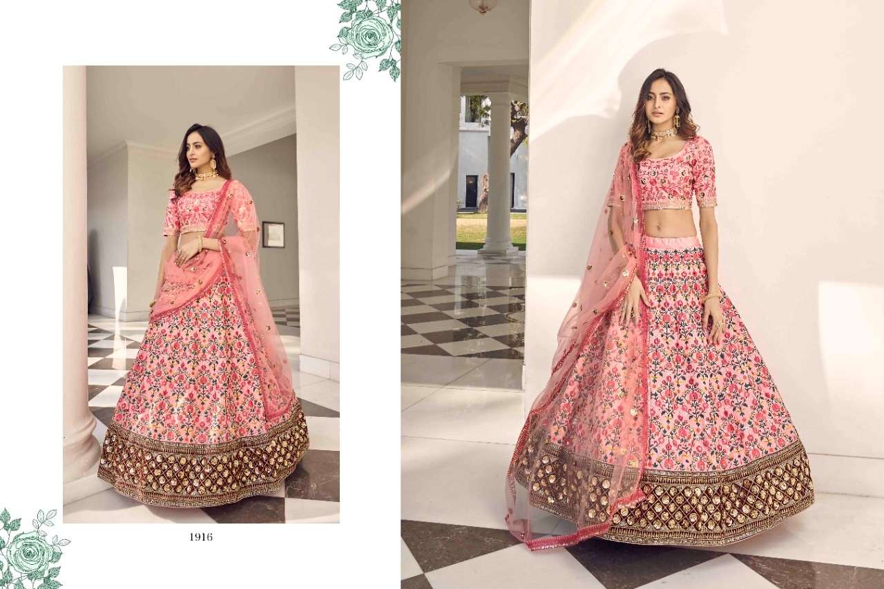 HOT SELLING LATEST DESIGNER FANCY WEDDING PARTY WEAR EMBROIDERY SILK LEHENGA CHOLI FOR WOMEN 1916