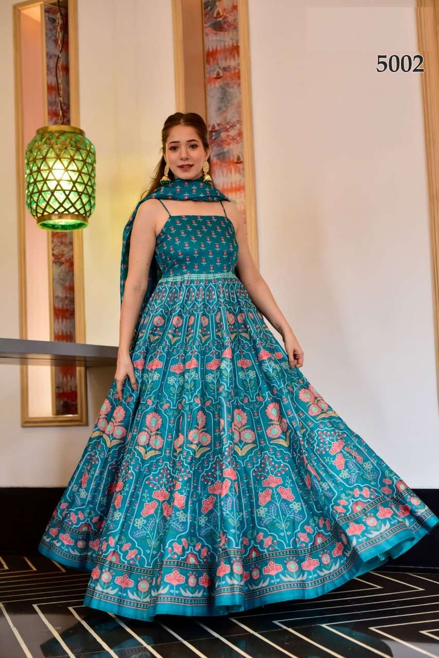 HOT SELLING NEW DESIGNER FANCY WEDDING PARTY WEAR DIGITAL PRINTED GOWN FOR GIRL WOMEN ALFAAZ 5002