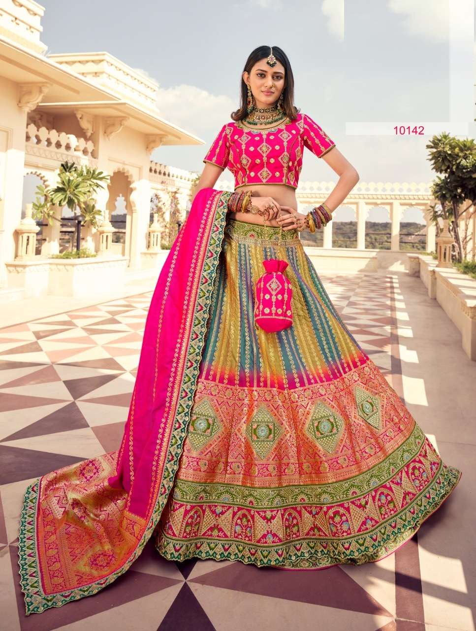 LATEST DESIGNER FANCY WEDDING PARTY WEAR WOMEN SILK LEHENGA CHOLI VRINDAVAN 10142