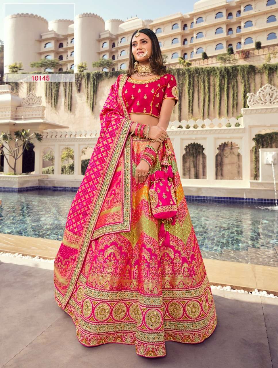 LATEST DESIGNER FANCY WEDDING PARTY WEAR WOMEN SILK LEHENGA CHOLI VRINDAVAN 10145