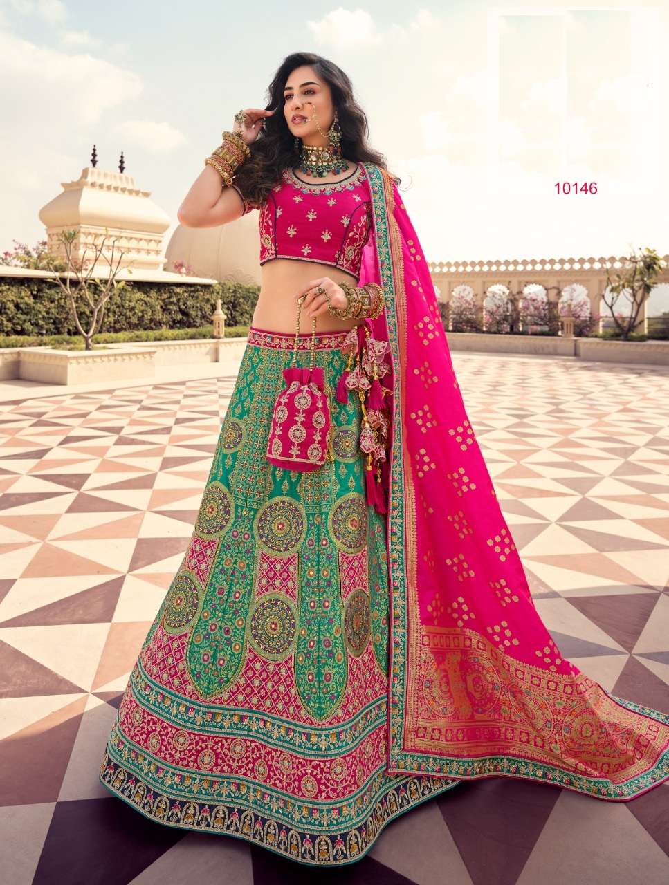 LATEST DESIGNER FANCY WEDDING PARTY WEAR WOMEN SILK LEHENGA CHOLI VRINDAVAN 10146