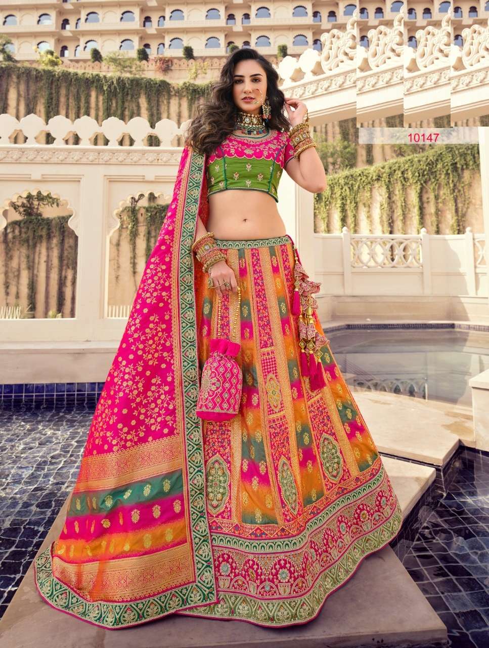 LATEST DESIGNER FANCY WEDDING PARTY WEAR WOMEN SILK LEHENGA CHOLI VRINDAVAN 10147