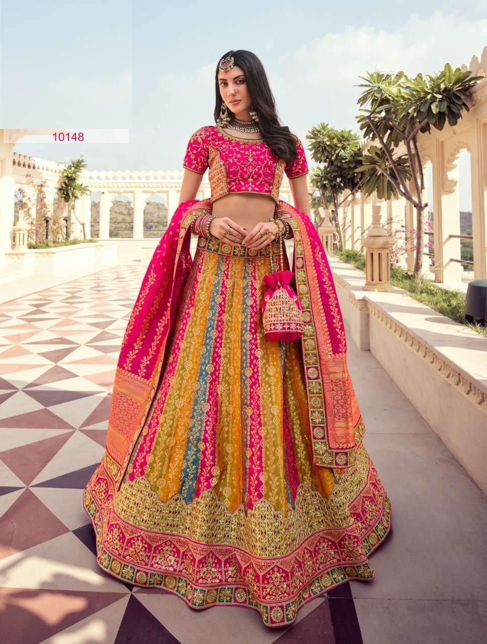 LATEST DESIGNER FANCY WEDDING PARTY WEAR WOMEN SILK LEHENGA CHOLI VRINDAVAN 10148