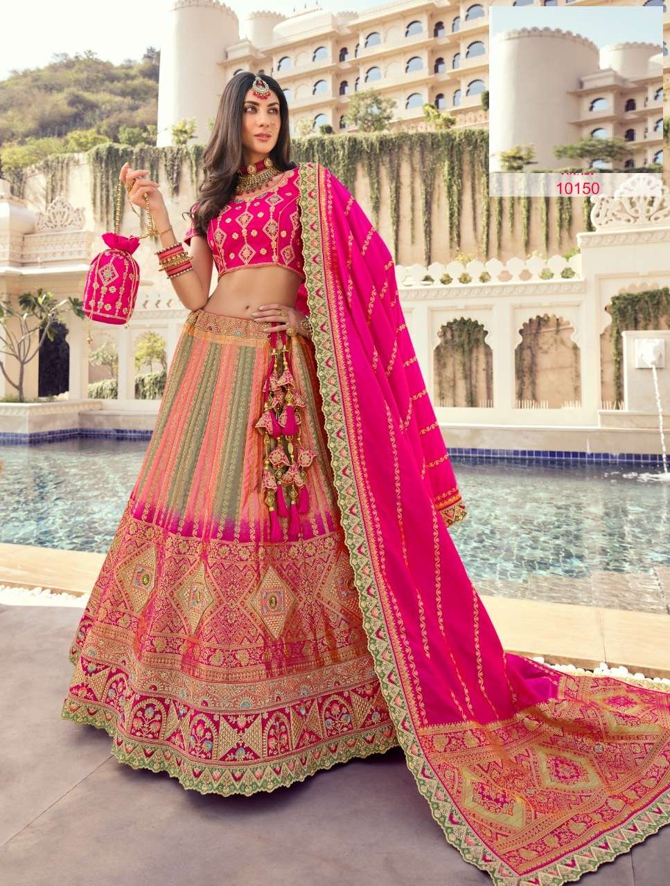 LATEST DESIGNER FANCY WEDDING PARTY WEAR WOMEN SILK LEHENGA CHOLI VRINDAVAN 10150