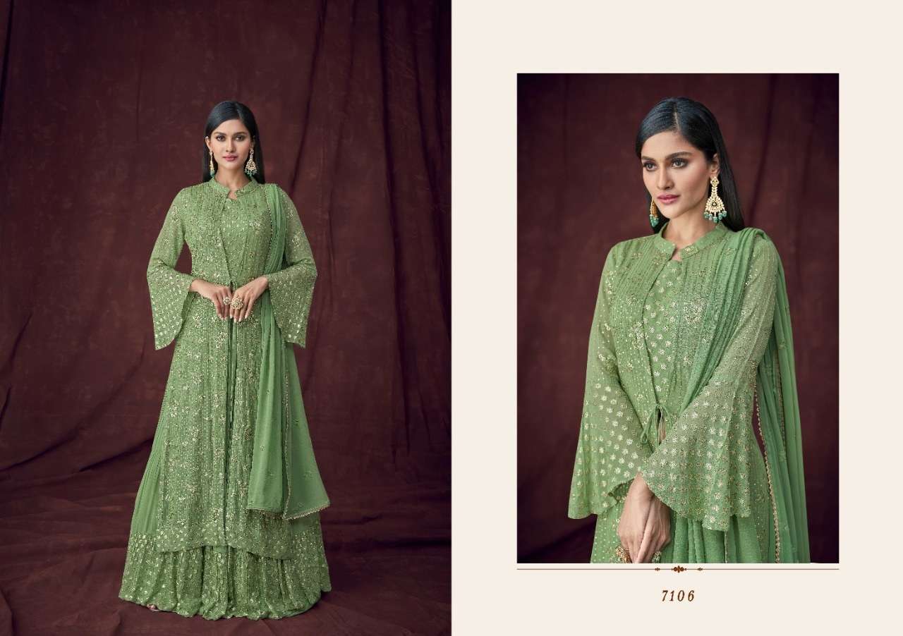 LATEST DESIGNER GEORGETTE PARTY WEAR SHARARA SALWAR SUIT FOE LADIES GIRL WOMEN GULKARIYA 7106