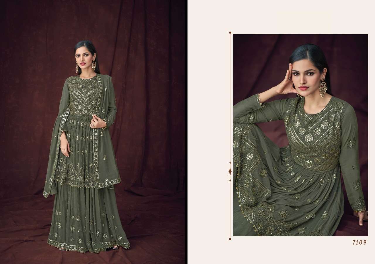 LATEST DESIGNER GEORGETTE PARTY WEAR SHARARA SALWAR SUIT FOE LADIES GIRL WOMEN GULKARIYA 7109