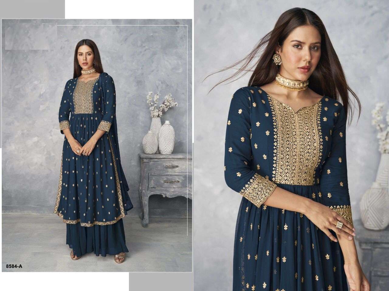 NEW ARRIVAL DESIGNER PALAZZO STYLE GEORGETTE SALWAR SUIT FOR WOMEN PARTY WEAR JG 8584 A