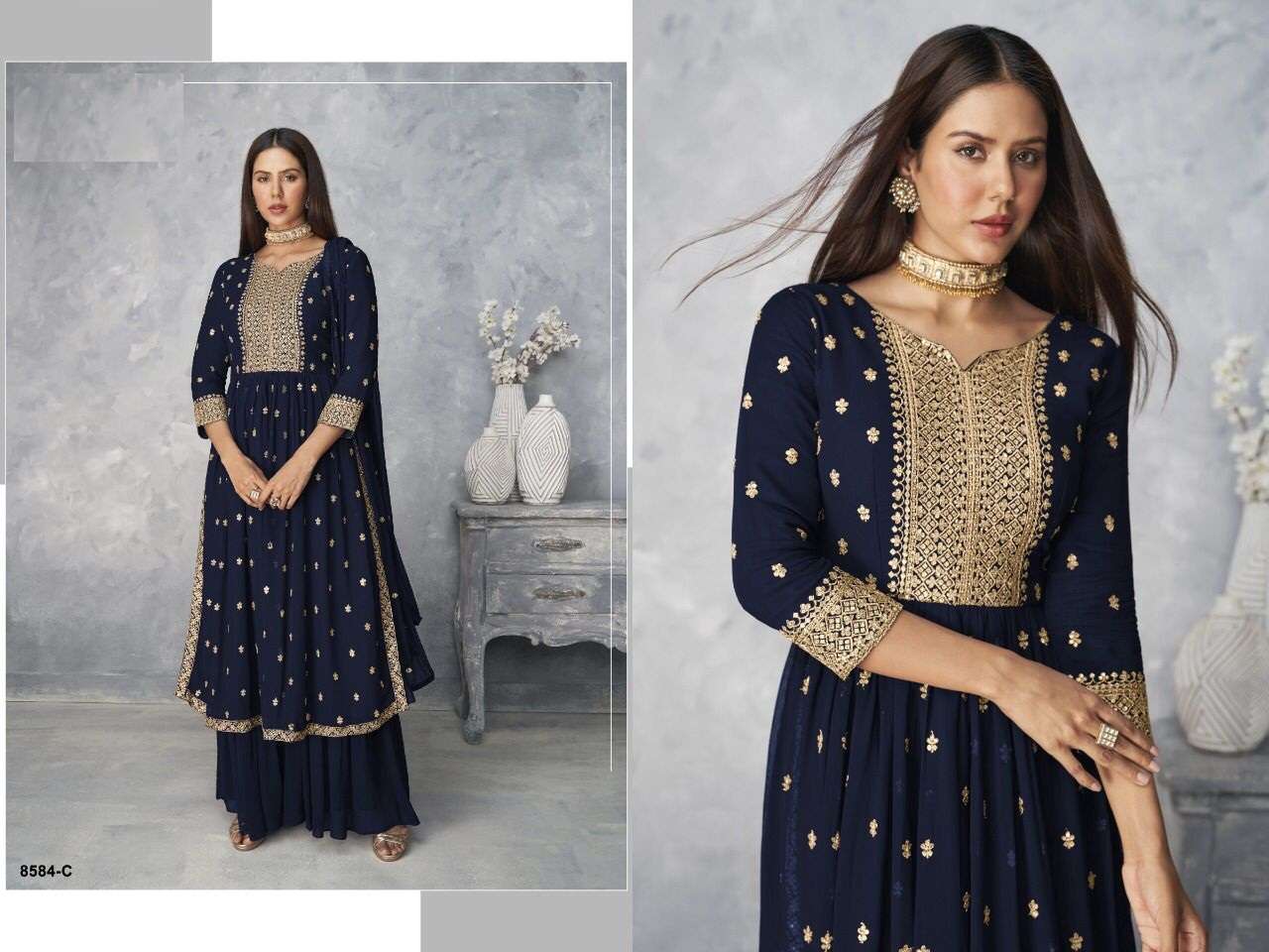 NEW ARRIVAL DESIGNER PALAZZO STYLE GEORGETTE SALWAR SUIT FOR WOMEN PARTY WEAR JG 8584 C