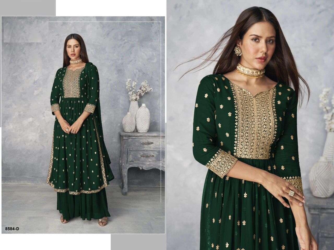 NEW ARRIVAL DESIGNER PALAZZO STYLE GEORGETTE SALWAR SUIT FOR WOMEN PARTY WEAR JG 8584 D