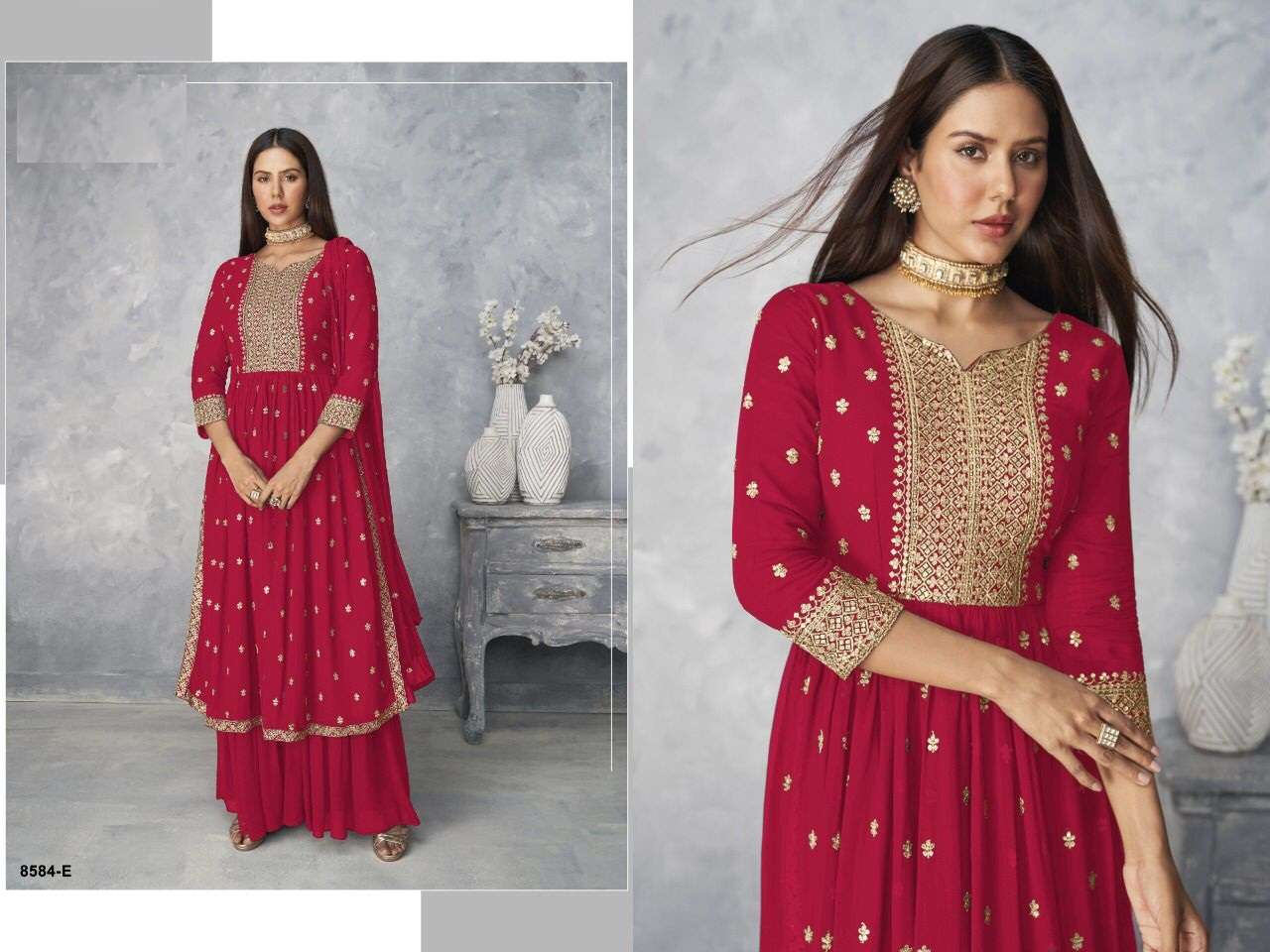 NEW ARRIVAL DESIGNER PALAZZO STYLE GEORGETTE SALWAR SUIT FOR WOMEN PARTY WEAR JG 8584 E