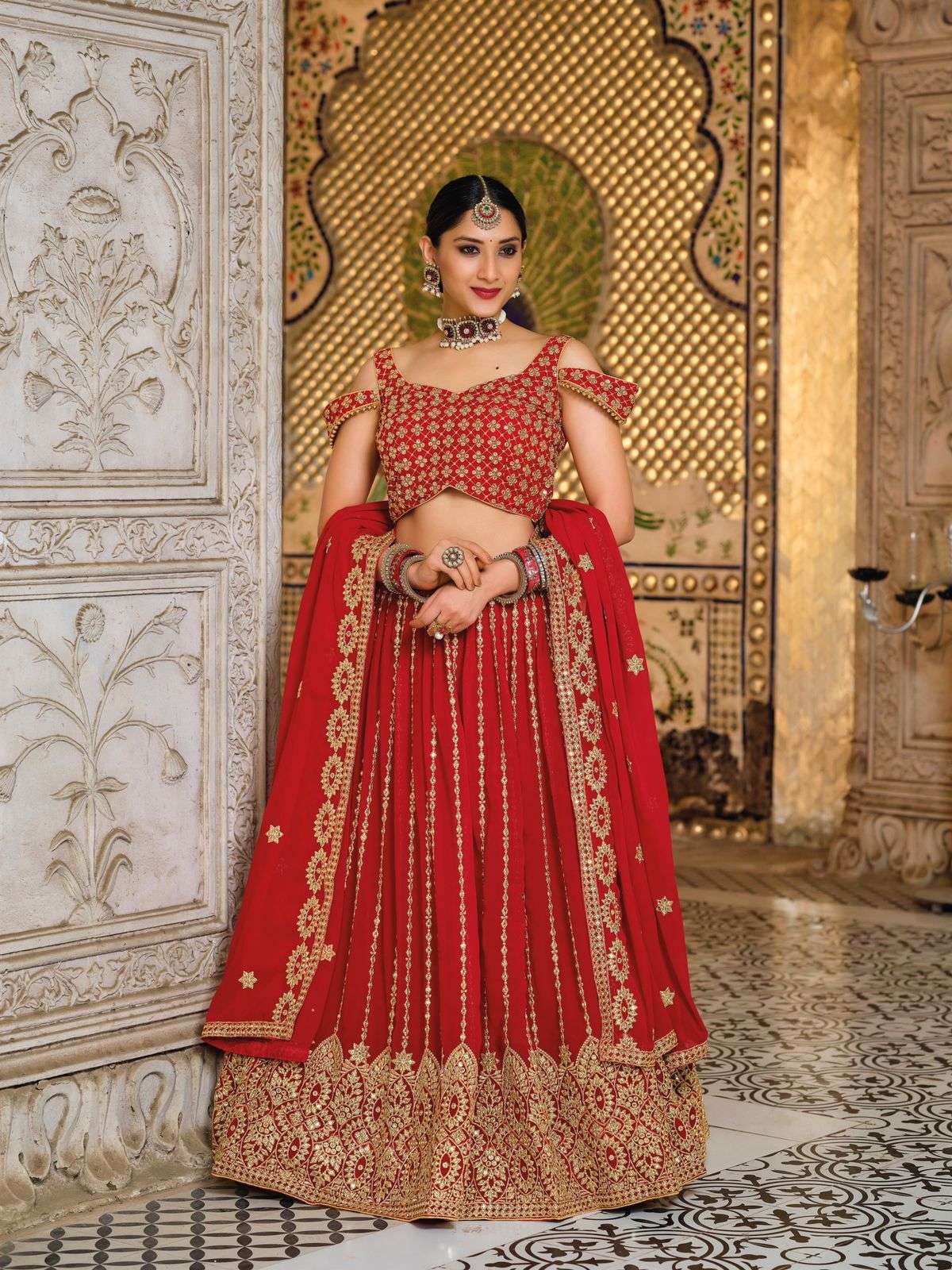 Bridal Wear Red Colour Heavy Sequence Worked Georgette Designer Lehenga  Choli – Kaleendi
