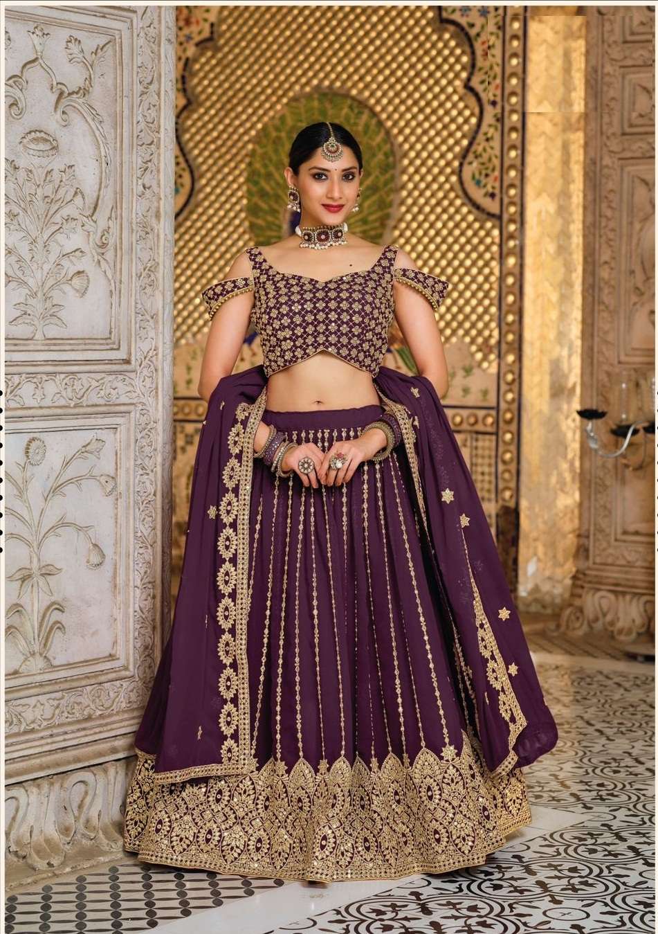 WINE COLOR LATEST MOST SELLING DESIGNER LEHENGA CHOLI FOR WOMEN WEDDING PARTY WEAR IN GEORGETTE SILK FABRIC COLLECTION SENHORA SAHELI 2032