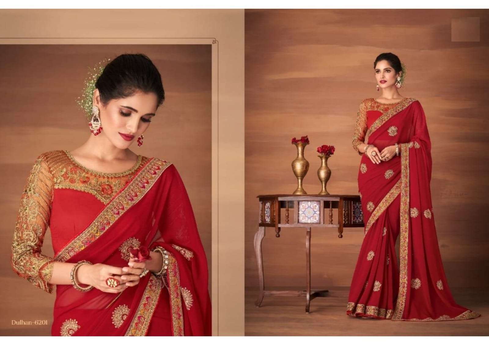 BEST QUALITY DESIGNER WEDDING PARTY WEAR GEORGETTE SILK SAREE AT WHOLESALE RATE TFH DULHAN 6201