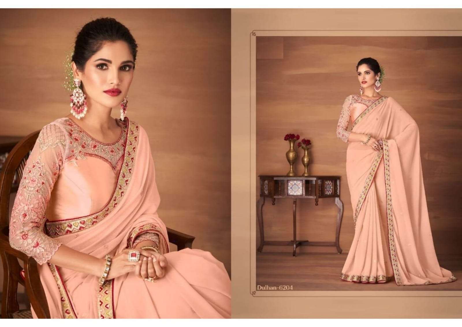 BEST QUALITY DESIGNER WEDDING PARTY WEAR GEORGETTE SILK SAREE AT WHOLESALE RATE TFH DULHAN 6204