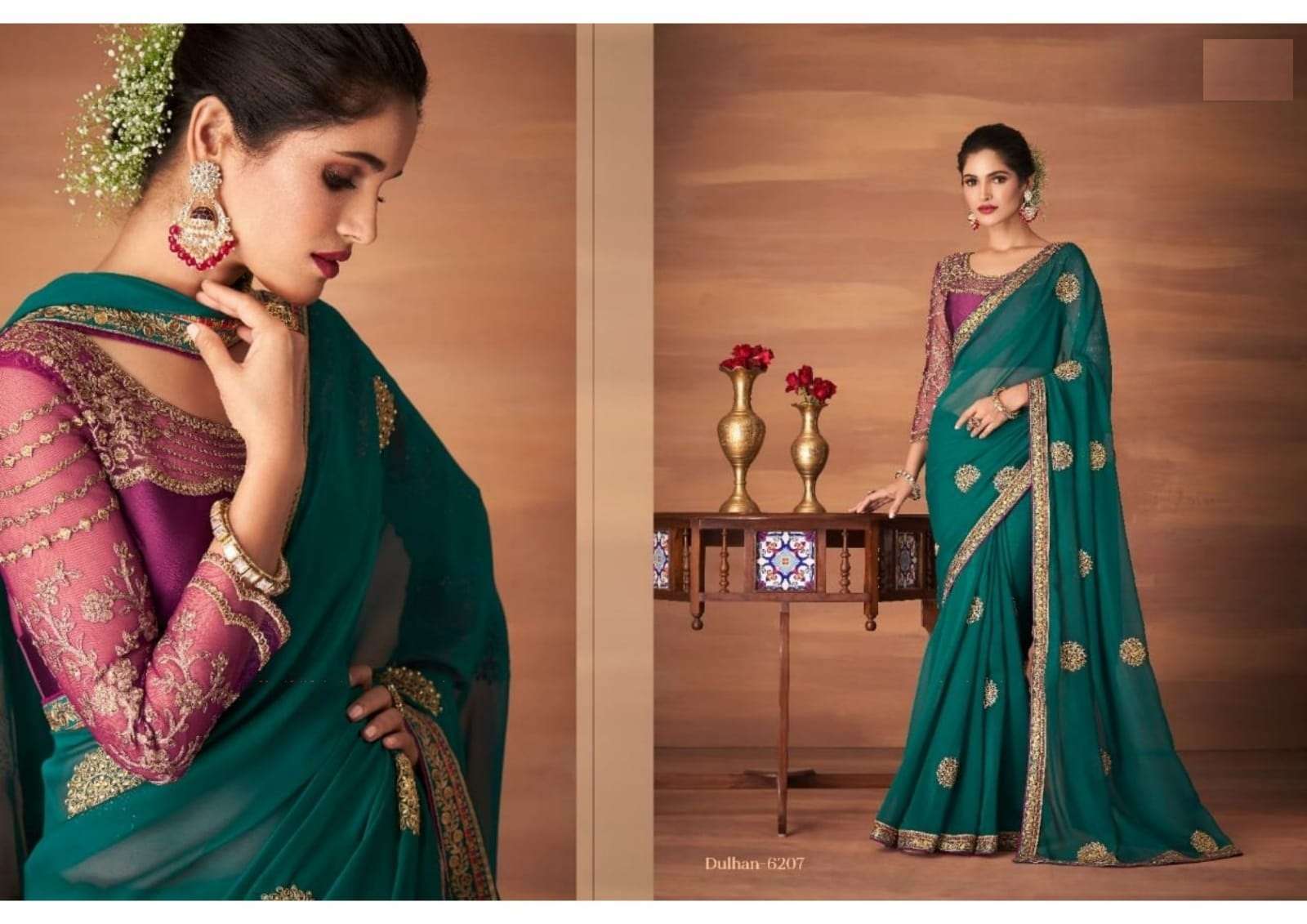 BEST QUALITY DESIGNER WEDDING PARTY WEAR GEORGETTE SILK SAREE AT WHOLESALE RATE TFH DULHAN 6207