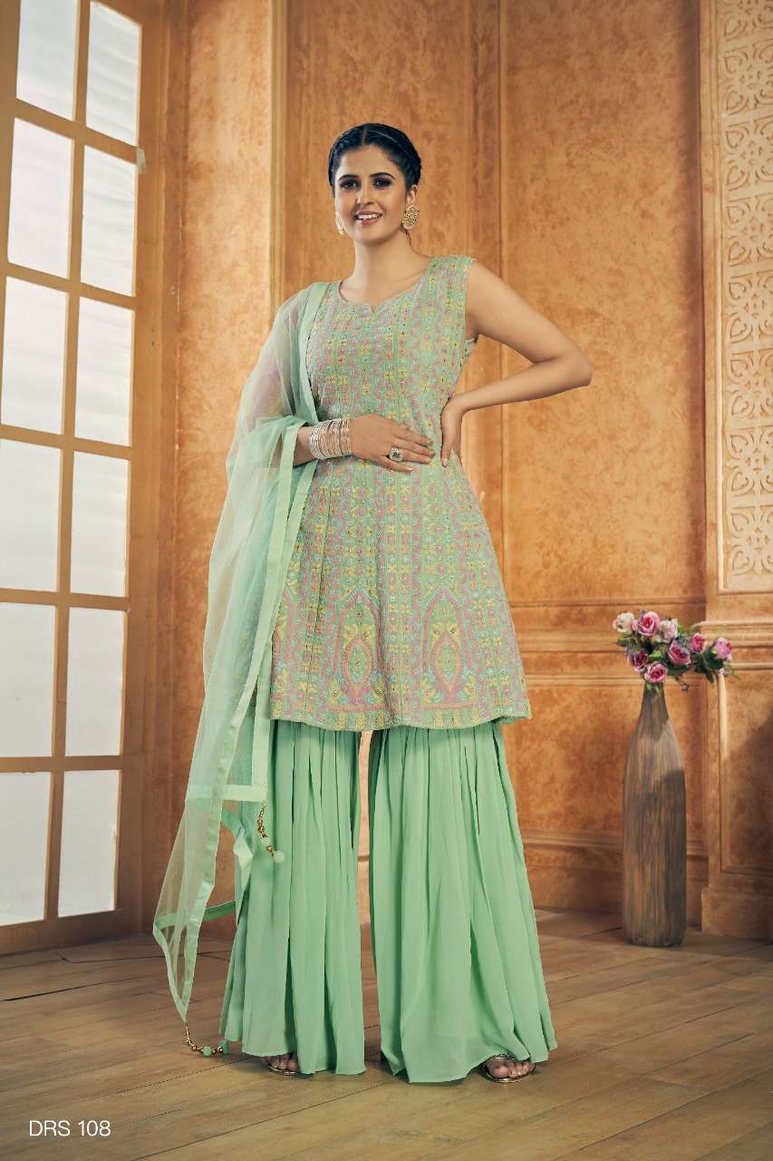 DESIGNER FANCY GREEN WESTERN CROP TOP PARTY WEAR SALWAR SUIT DRS 108