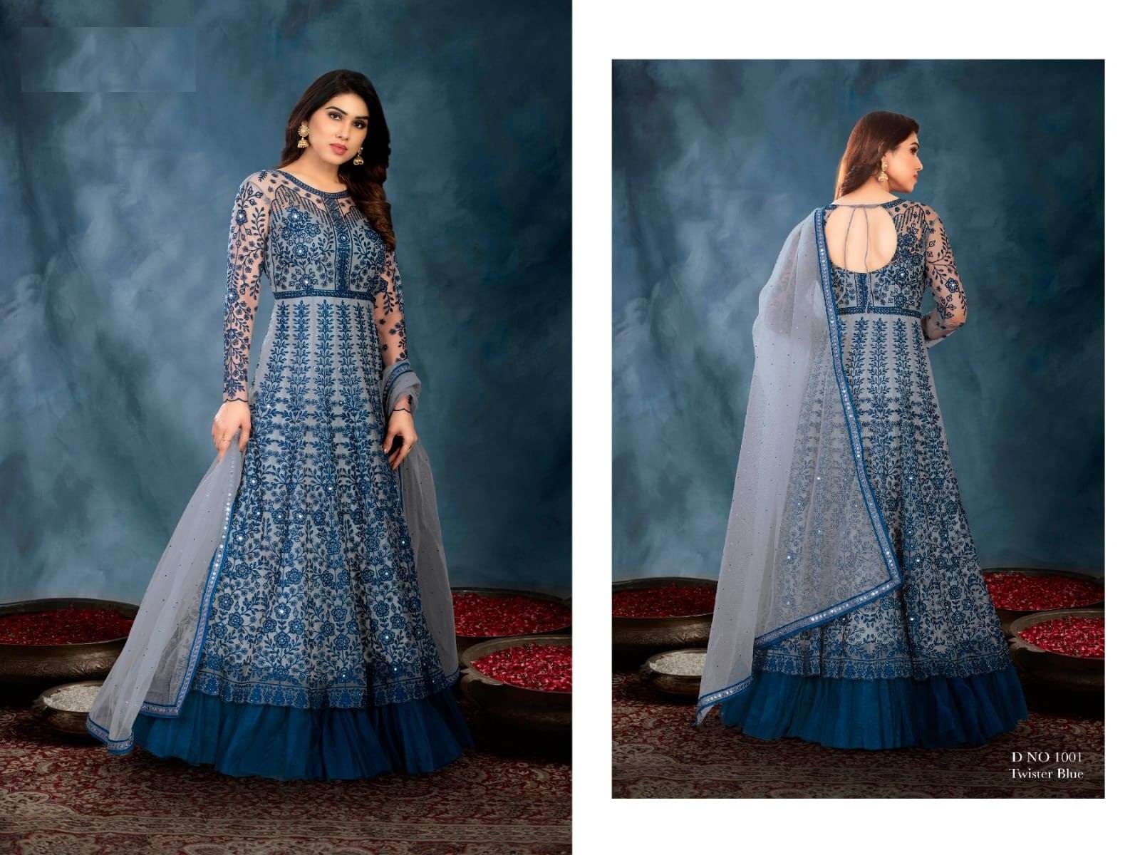 DESIGNER FANCY LONG PARTY WEAR GOWN STYLE SALWAR SUIT FOR WOMEN GULZAR 1001