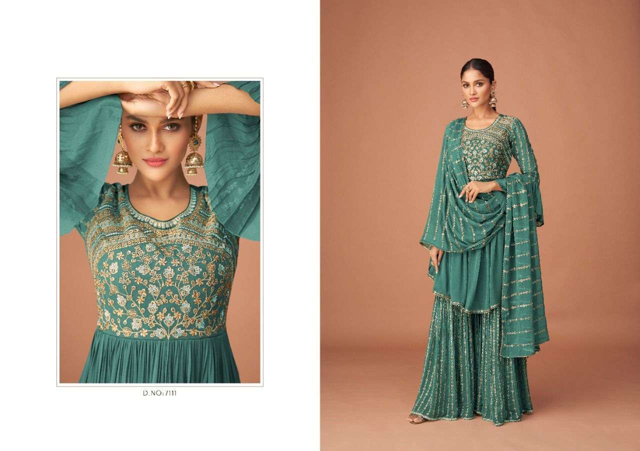 DESIGNER FANCY PARTY WEAR SHARARA SALWAR SUIT FOR WOMAN GULKARIYA 7111