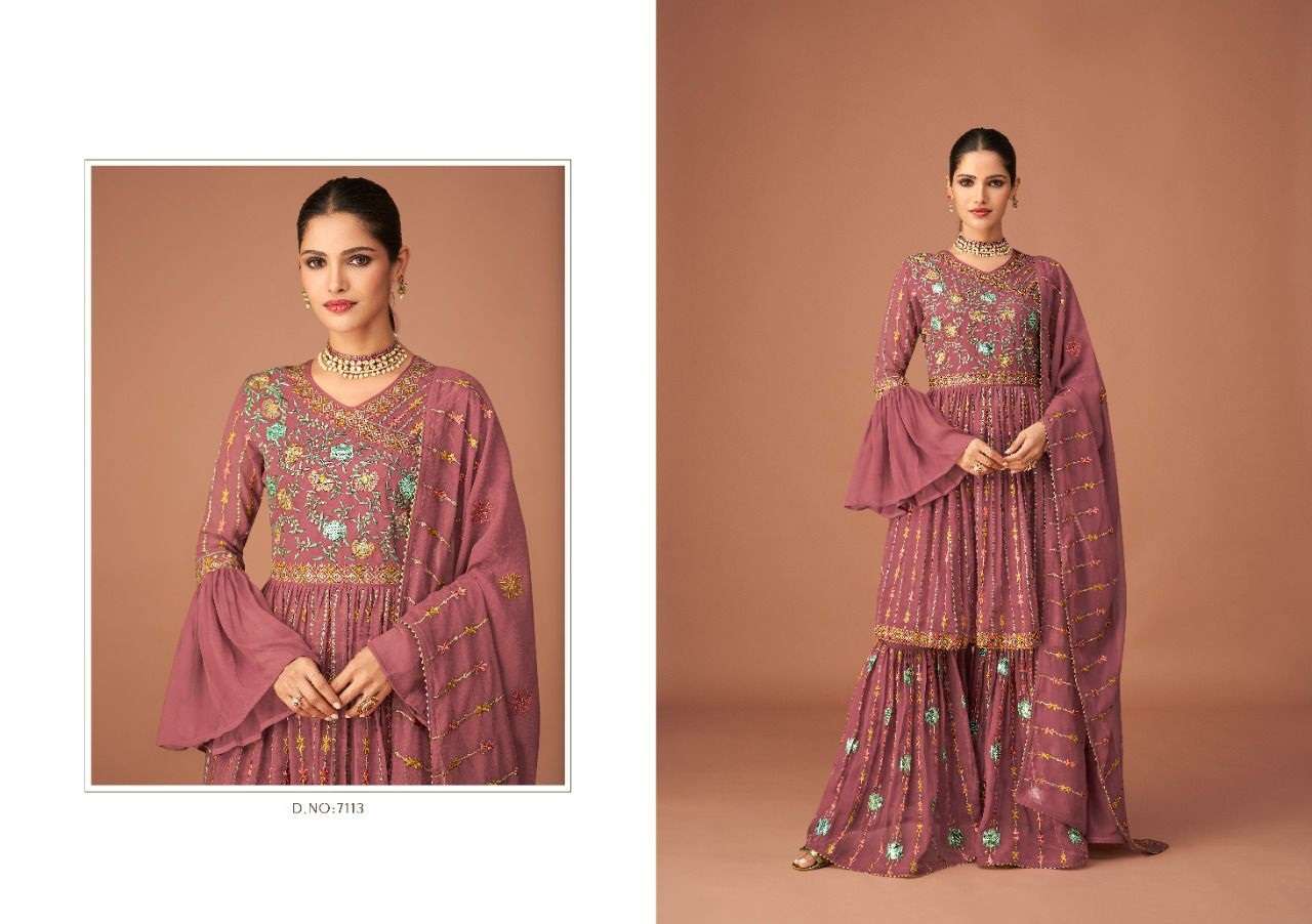 DESIGNER FANCY PARTY WEAR SHARARA SALWAR SUIT FOR WOMAN GULKARIYA 7113