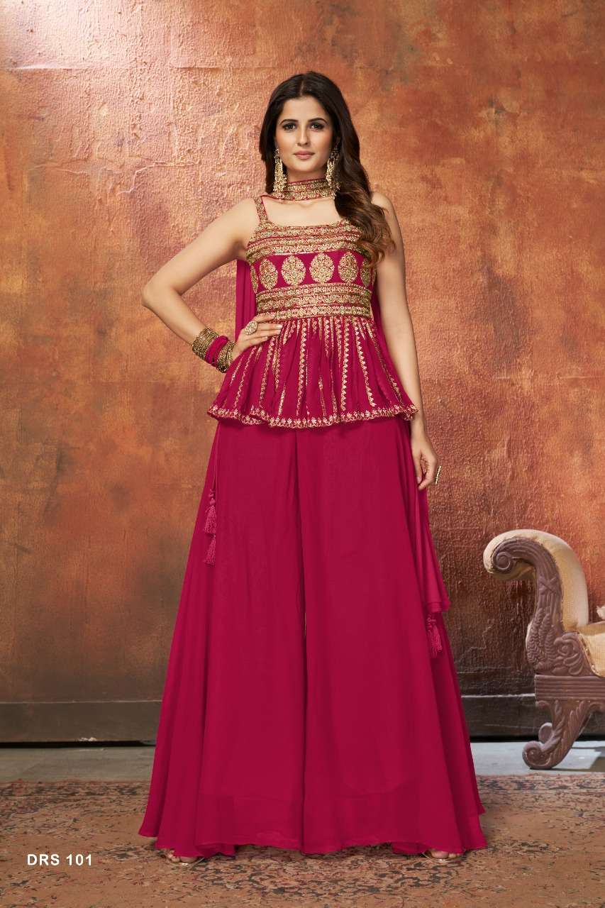 DESIGNER FANCY PINK WESTERN CROP TOP PARTY WEAR SALWAR SUIT DRS 101