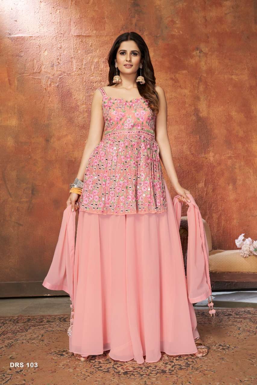 DESIGNER FANCY PINK WESTERN CROP TOP PARTY WEAR SALWAR SUIT DRS 103